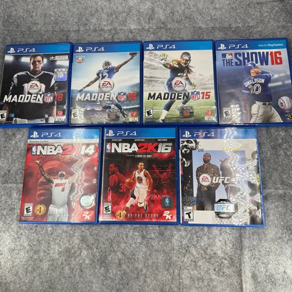 Bundle of (7) PS4 Games NBA2K14 16 MLB16 UFC4 Madden 15 16 18 012